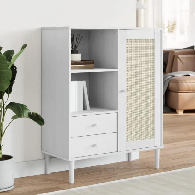 vidaXL Hoge kast SENJA rattan-look 90x40x112 cm massief grenenhout wit