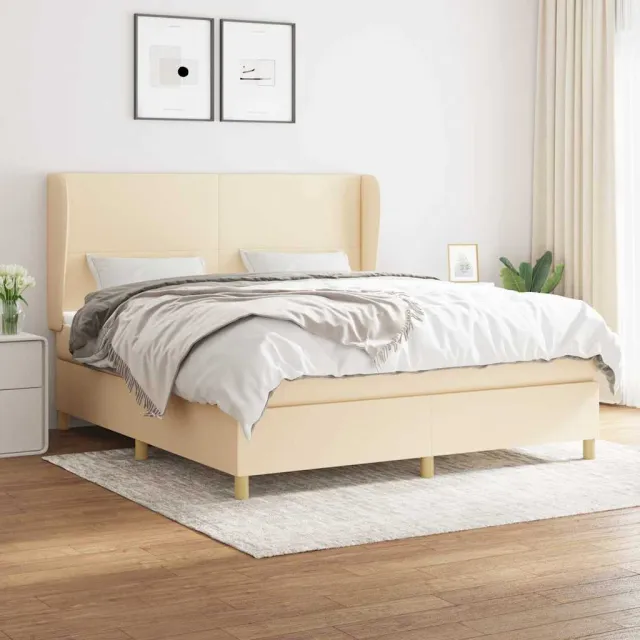 vidaXL Boxspring met matras stof crèmekleurig 160x200 cm