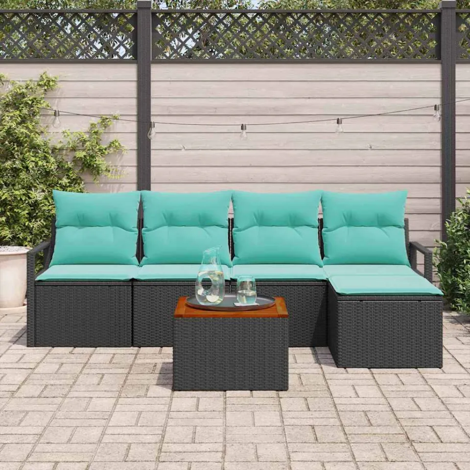vidaXL Tuinbankenset 6 st Zwart poly rattan, foto 2