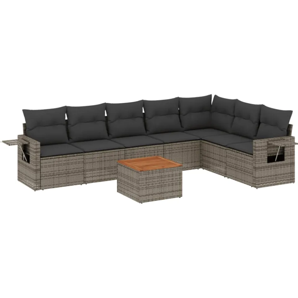 vidaXL 8-delige Loungeset met kussens poly rattan grijs, foto 3