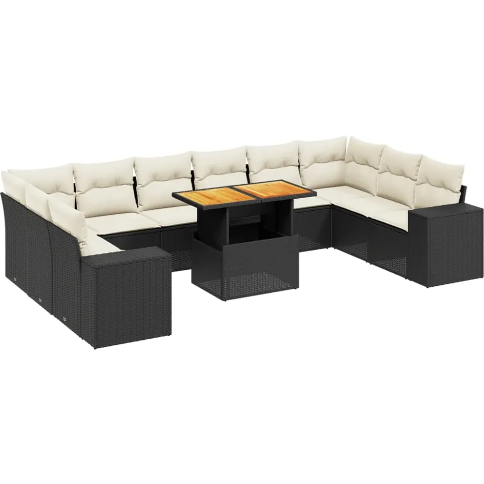 vidaXL 11-delige Loungeset met kussens poly rattan zwart
