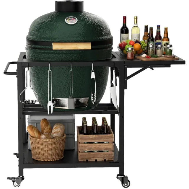 HAUSS SPOLE Grilltafel – Verrijdbaar Met Opklapbaar Werkblad – 110,2 x 70,1 x 76,2 cm – Metaal – Zwart – Voor Kamadobarbecue Buiten