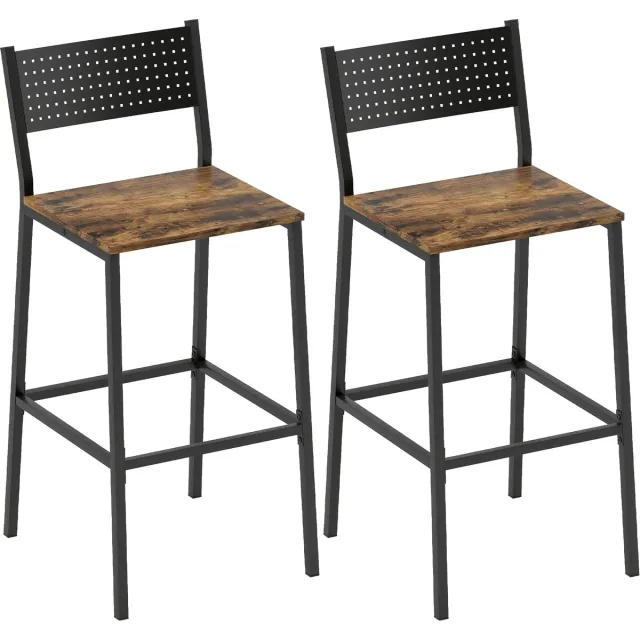 sogiol Set van 2 Barstoelen - zithoogte 72,5 cm - rugleuning en voetensteun - metalen poten - rustiek bruin