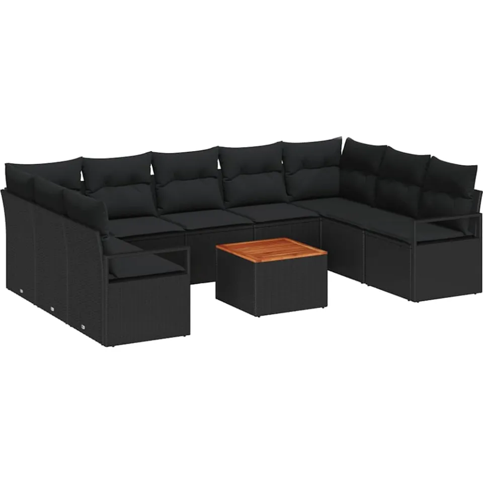 vidaXL Tuinbankenset 10 st Zwart poly rattan, foto 4