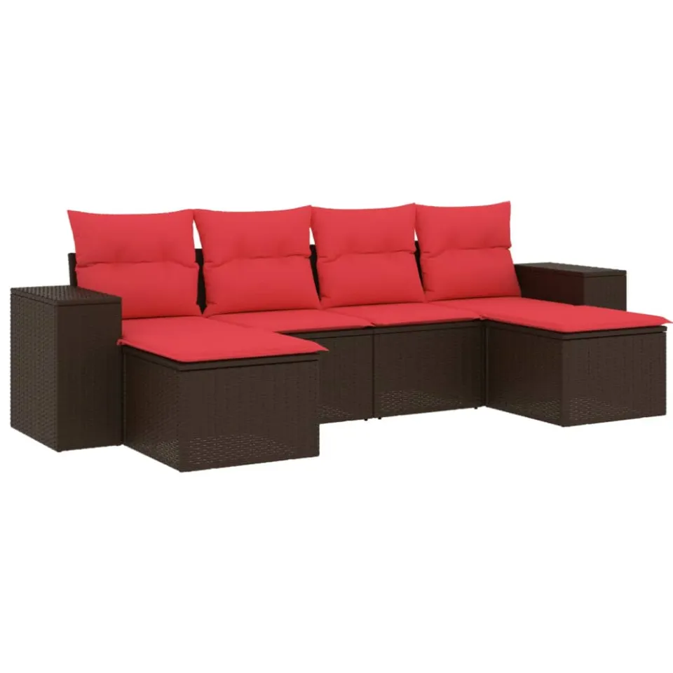 vidaXL 6-delige tuinbankset met kussens, bruin polyrotan, foto 3