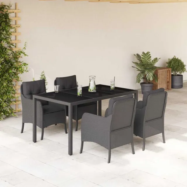 vidaXL 5-delige Tuinset met kussens poly rattan zwart, foto 2