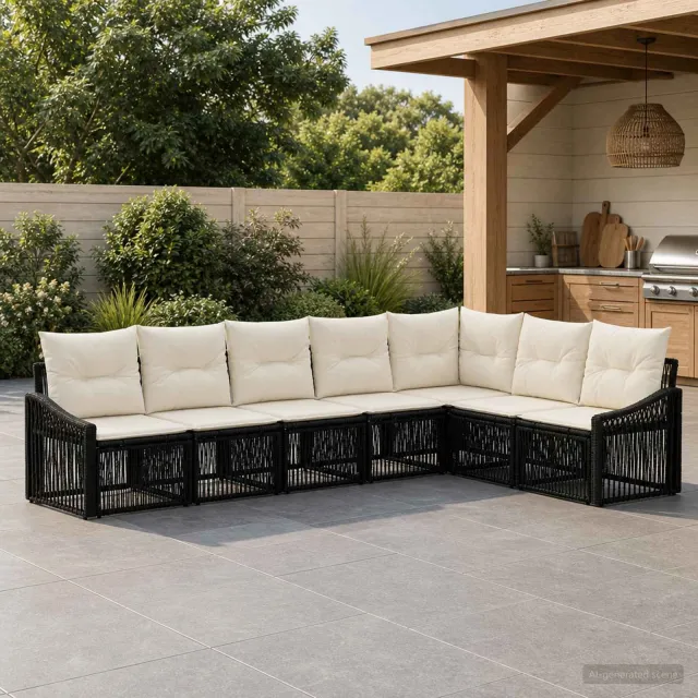 vidaXL Tuinbankenset 7 st 7-zits Zwart poly rattan, foto 2