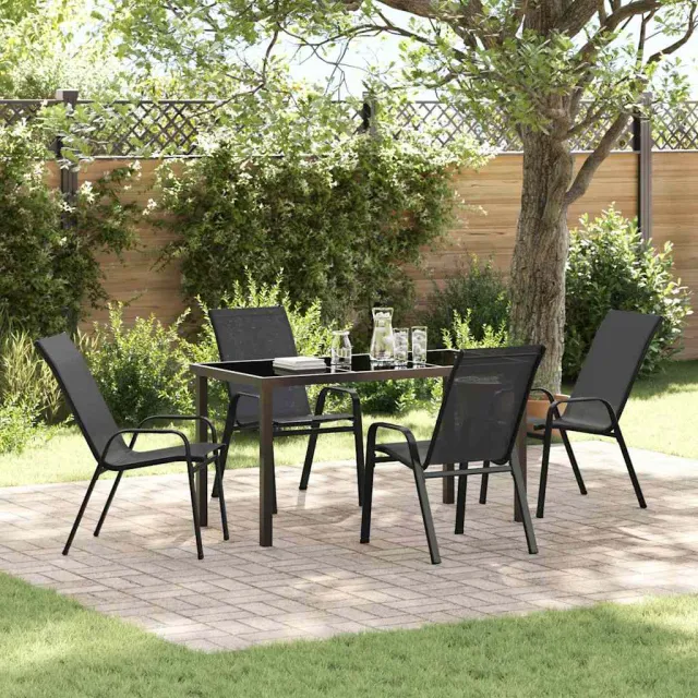 vidaXL Tuin eettafelset 5 st Zwart Poedercoating staal, foto 2