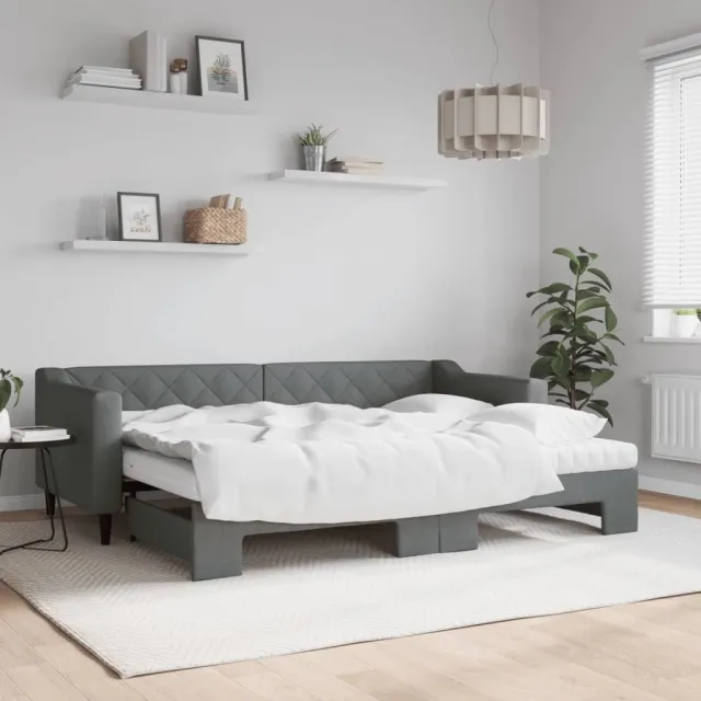 vidaXL Slaapbank onderschuifbed matrassen 80x200 cm stof donkergrijs grijs