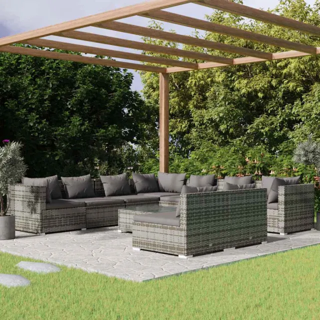 vidaXL 10-delige Loungeset met kussens poly rattan grijs, foto 2
