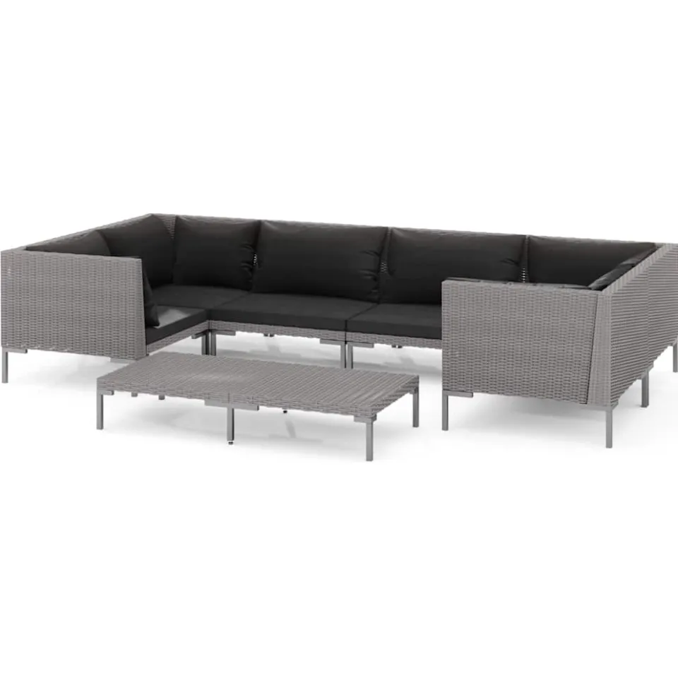 vidaXL 7-delige Loungeset met kussens poly rattan donkergrijs grijs, foto 3