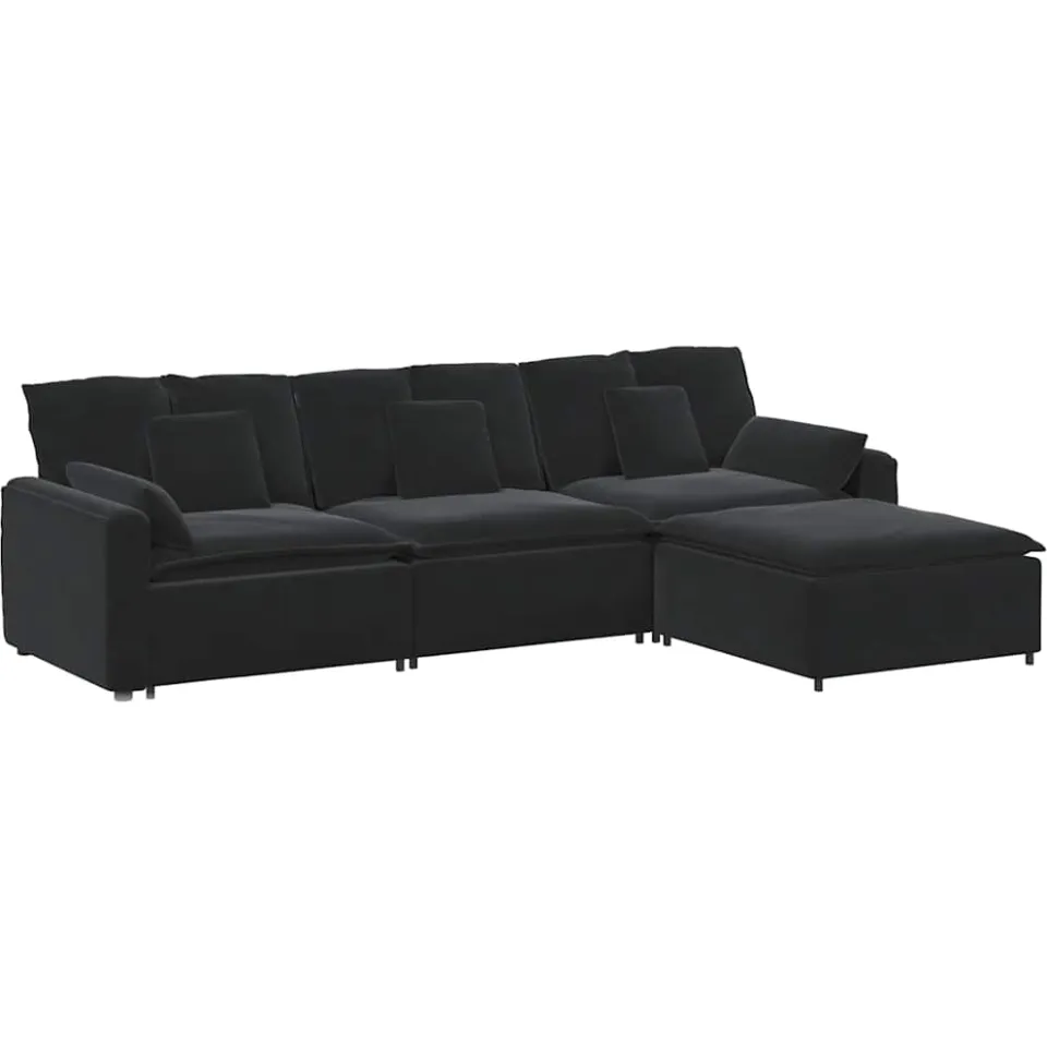 vidaXL Modulaire bank met voetenbank en kussens zwart, foto 4