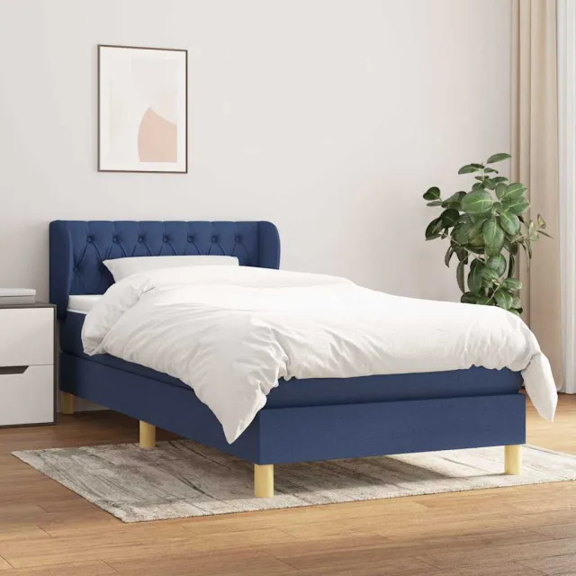 vidaXL Boxspring met matras stof blauw 80x200 cm