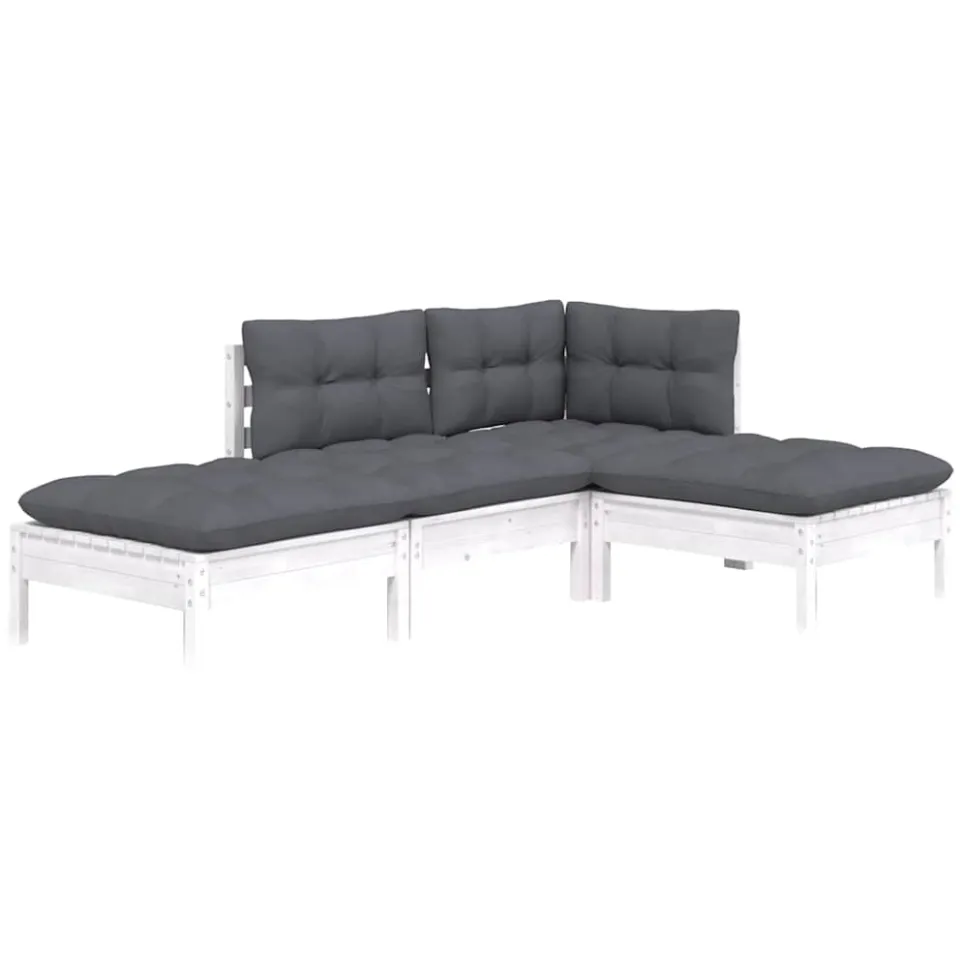 vidaXL 4-delige Loungeset met kussens massief grenenhout Wit
