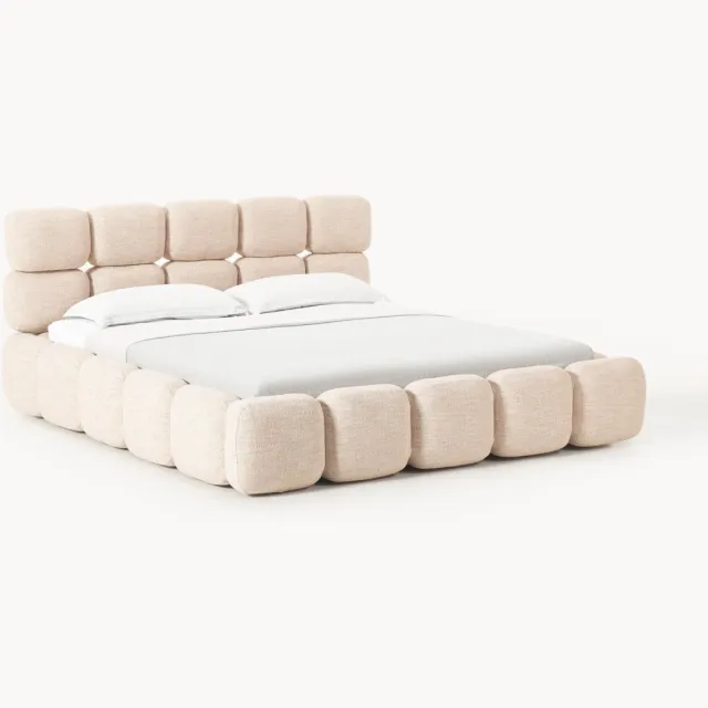 Westwing Collection Gestoffeerd bed Tayla van bouclé Roze