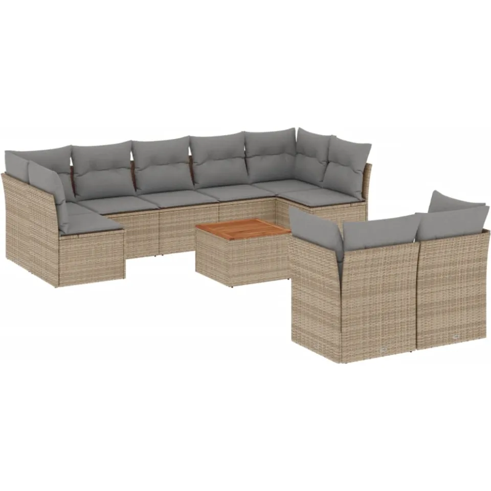 vidaXL 10-delige Loungeset met kussens poly rattan beige, foto 3