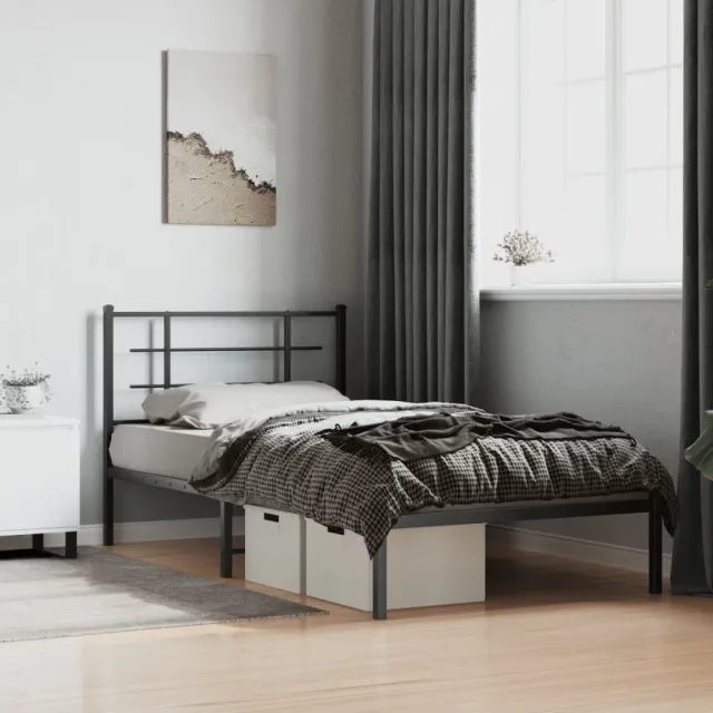 vidaXL Bedframe met hoofdbord metaal zwart 107x203 cm