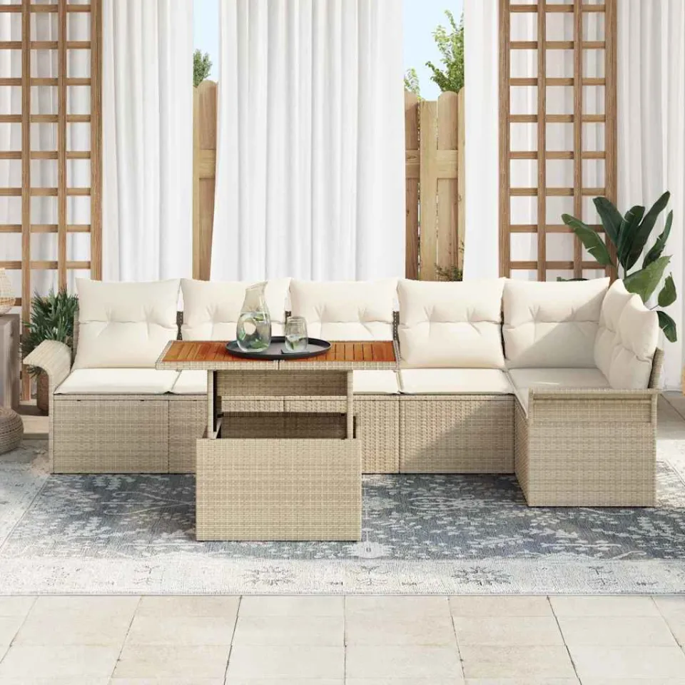 vidaXL Tuin Sofa Set 7 st Beige Poly riet, foto 3
