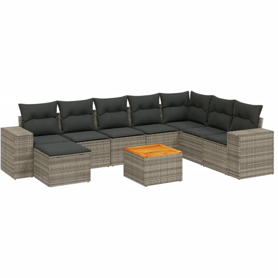 vidaXL 9-delige Loungeset met kussens poly rattan grijs, foto 3