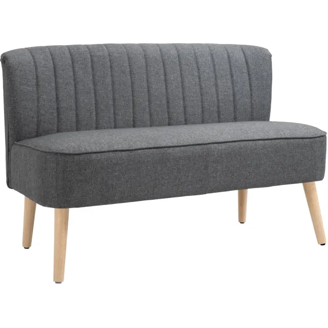 Homona 2-zitsbank - Met linnenlook bekleding en schuimvulling - Met houten frame en poten - 117 x 56,5 x 77 cm - Grijs