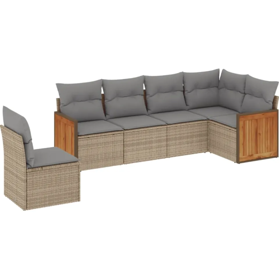vidaXL 6-delige Loungeset met kussens poly rattan beige, foto 3