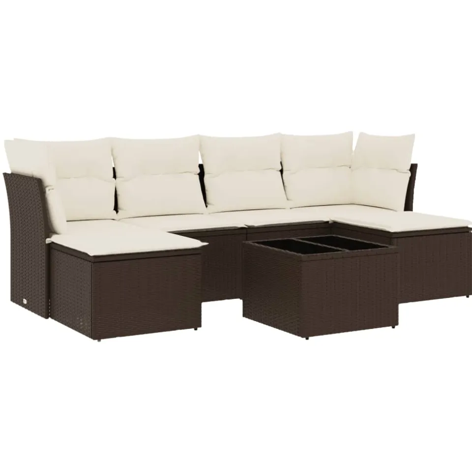 vidaXL 7-delige Loungeset met kussens poly rattan bruin, foto 3