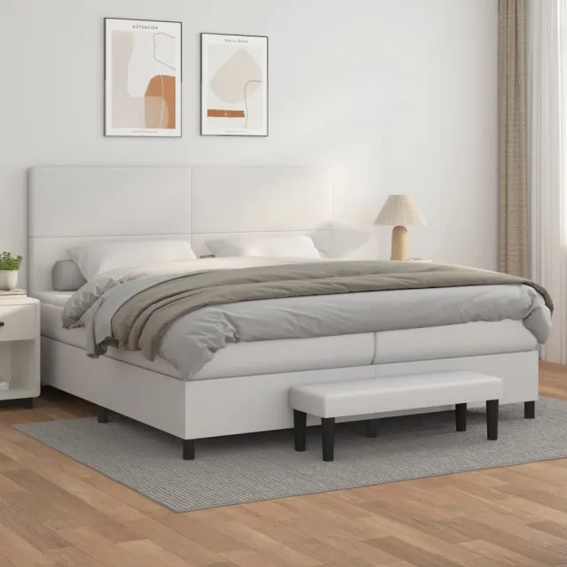 vidaXL Boxspring met matras kunstleer wit 200x200 cm