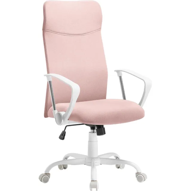 FurnStar Ergonomische Bureaustoel – Draaistoel met Gevoerde Zitting – In Hoogte Verstelbaar & Kantelbaar – Tot 120 kg –Roze