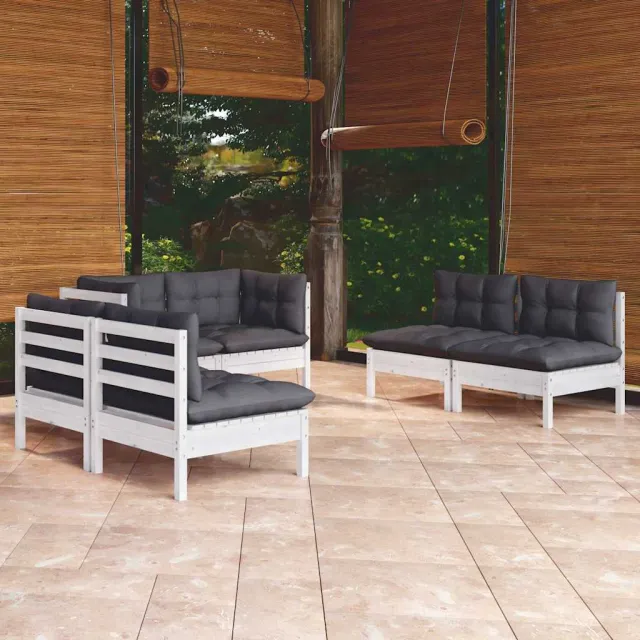 vidaXL 6-delige Loungeset met kussens massief grenenhout wit, foto 2