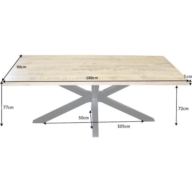 Invicta Interior Massieve industrieele eettafel GALAXIE 180cm mangohouten stervormig frame - 39443