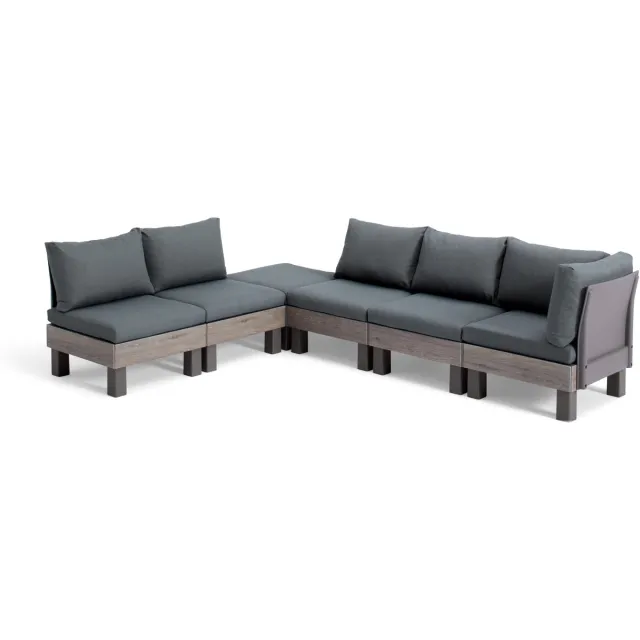 Keter Signature Elements Loungeset - 6 personen - met groene kussens - Cappuccino/Ashwood