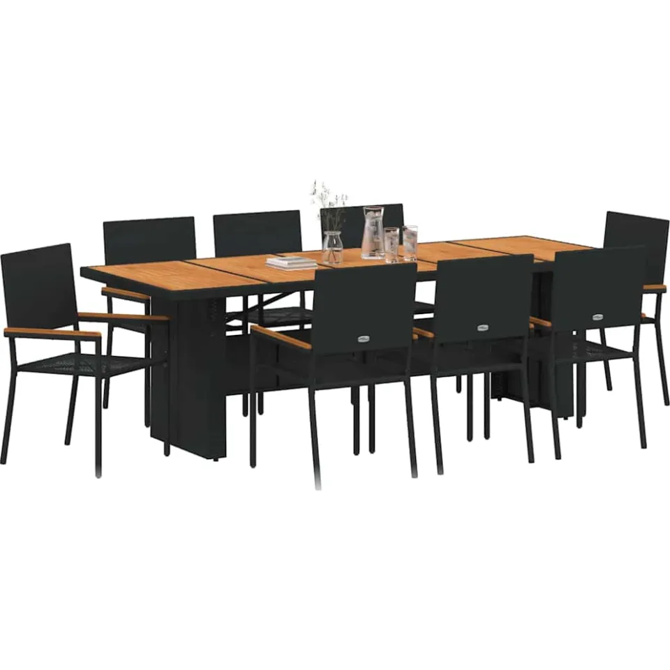 vidaXL Tuin eettafelset 9 st Zwart poly rattan
