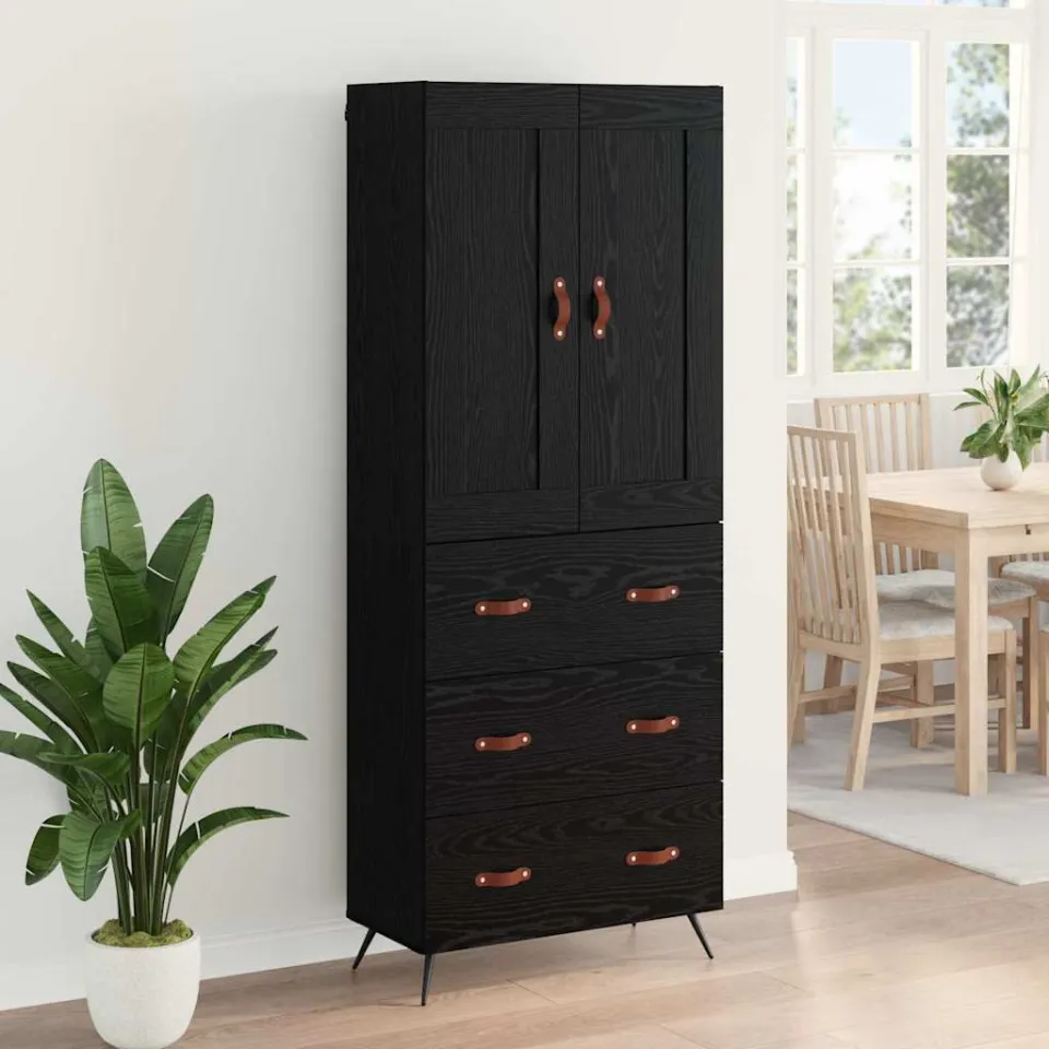 vidaXL Highboard Zwart Eiken 69,5 x 34 x 180 cm Bewerkt hout, foto 4