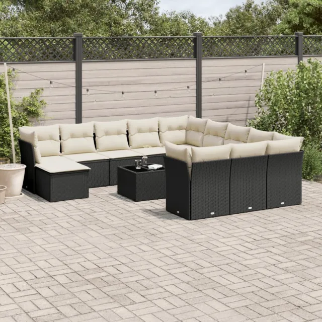 vidaXL 13-delige Loungeset met kussens poly rattan zwart, foto 2