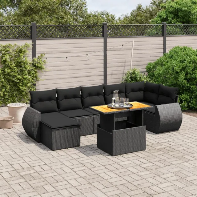 vidaXL 8-delige Loungeset met kussens poly rattan zwart, foto 2