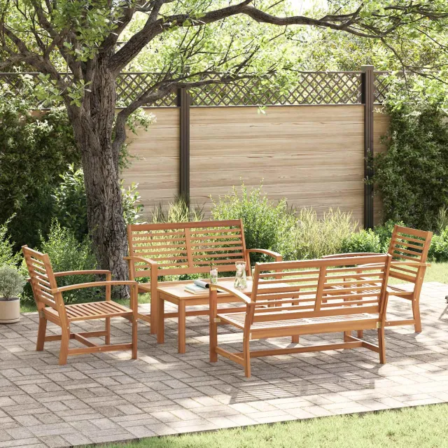 vidaXL Tuinbankenset 5 st Naturel Massief Teakhout