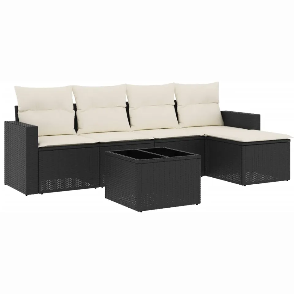 vidaXL 6-delige Loungeset met kussens poly rattan zwart