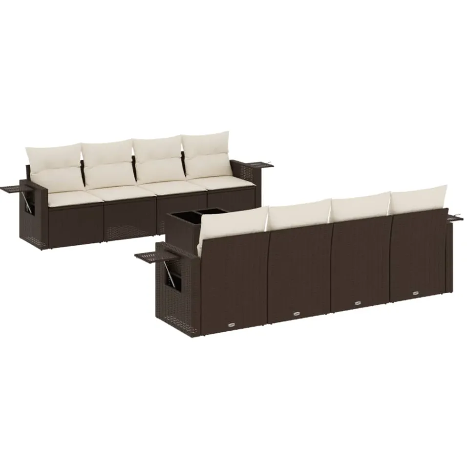 vidaXL 9-delige Loungeset met kussens poly rattan bruin