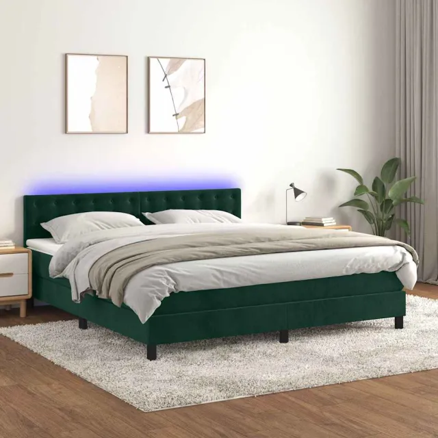 vidaXL Boxspring met matras en LED fluweel donkergroen 160x200 cm groen