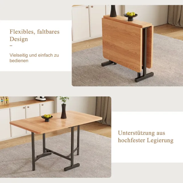 Zubaliya Eettafel 120x80 cm Uitbreidbaar Inklapbaar - Minimalistische Eettafel Met Legering Onderstel American White Oak