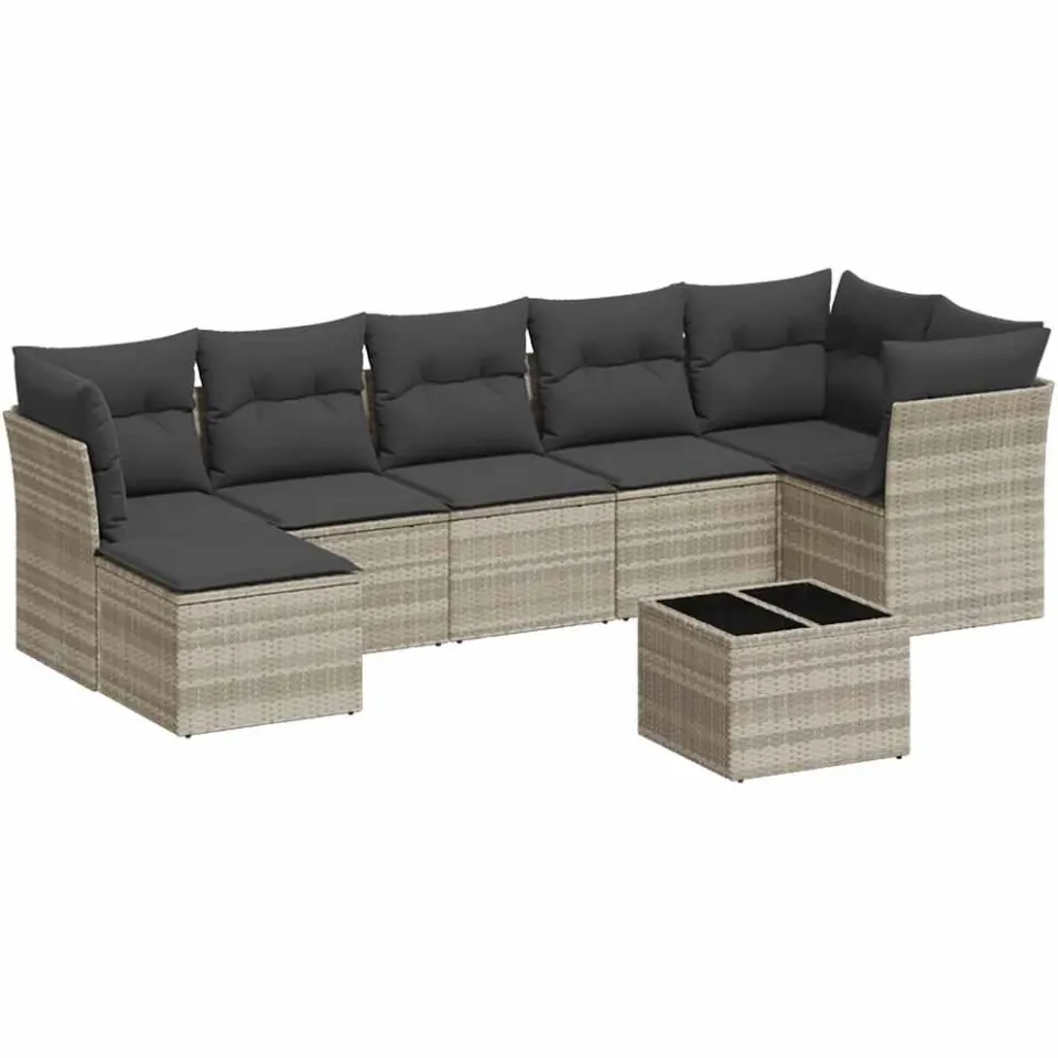 vidaXL 8-delige Loungeset met kussens poly rattan lichtgrijs