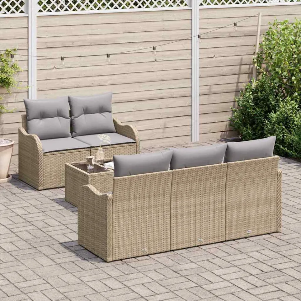 vidaXL Tuin Sofa Set Beige poly rattan, foto 3
