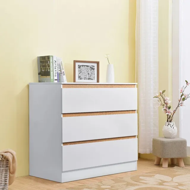 DHN Ladekast - 80x78x48cm - Ladekast met 3 Laden - Dressoir - Opbergkast - Nachtkastje voor Slaapkamer Studeerkamer Woonkamer Hal - Wit