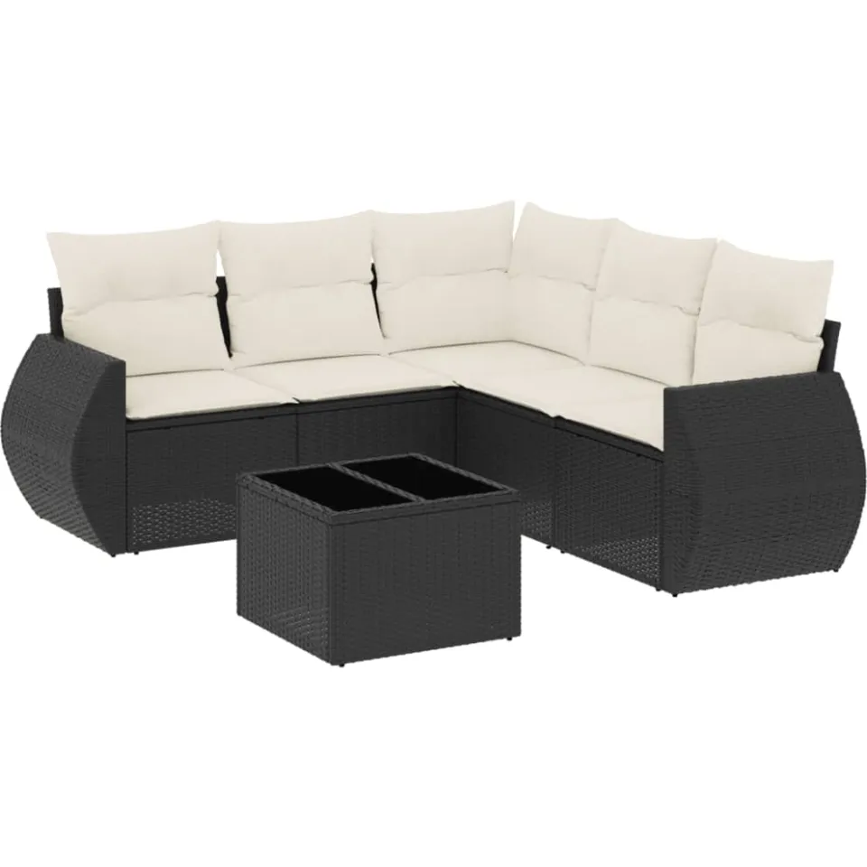 vidaXL 6-delige Loungeset met kussens poly rattan zwart, foto 3