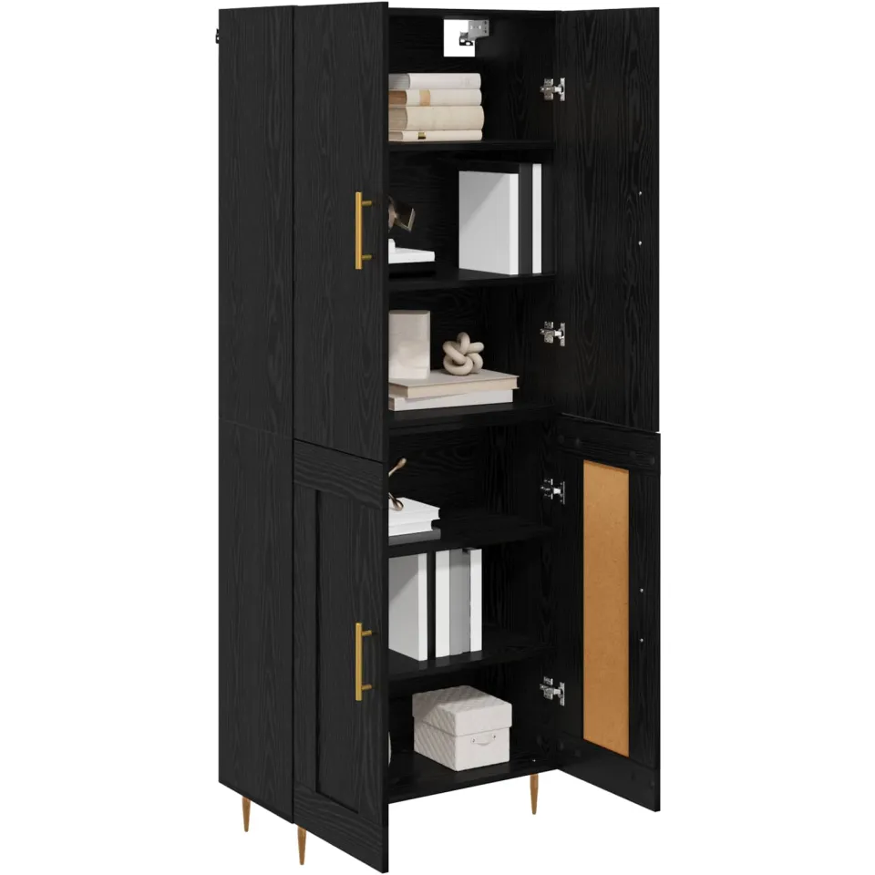vidaXL Highboard Zwart Eiken 69,5 x 34 x 180 cm Bewerkt hout