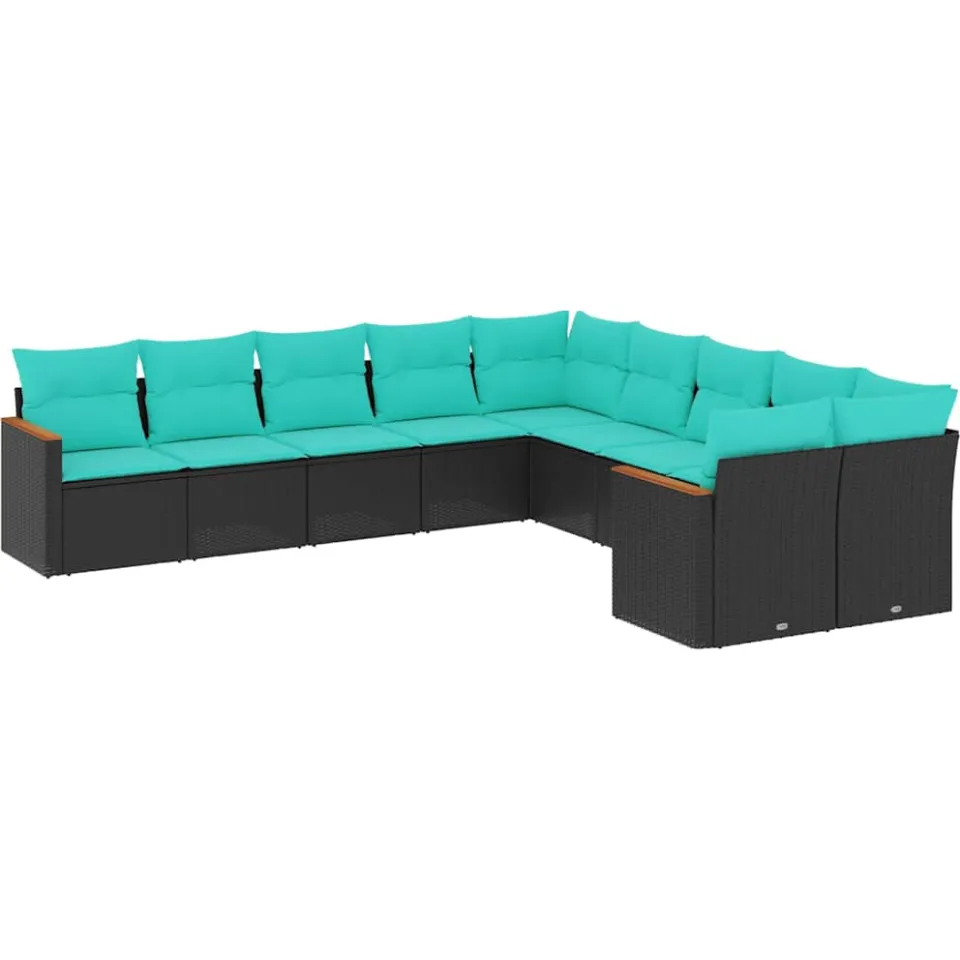 vidaXL 10-delige tuinbankset met kussens van zwart polyrotan, foto 3