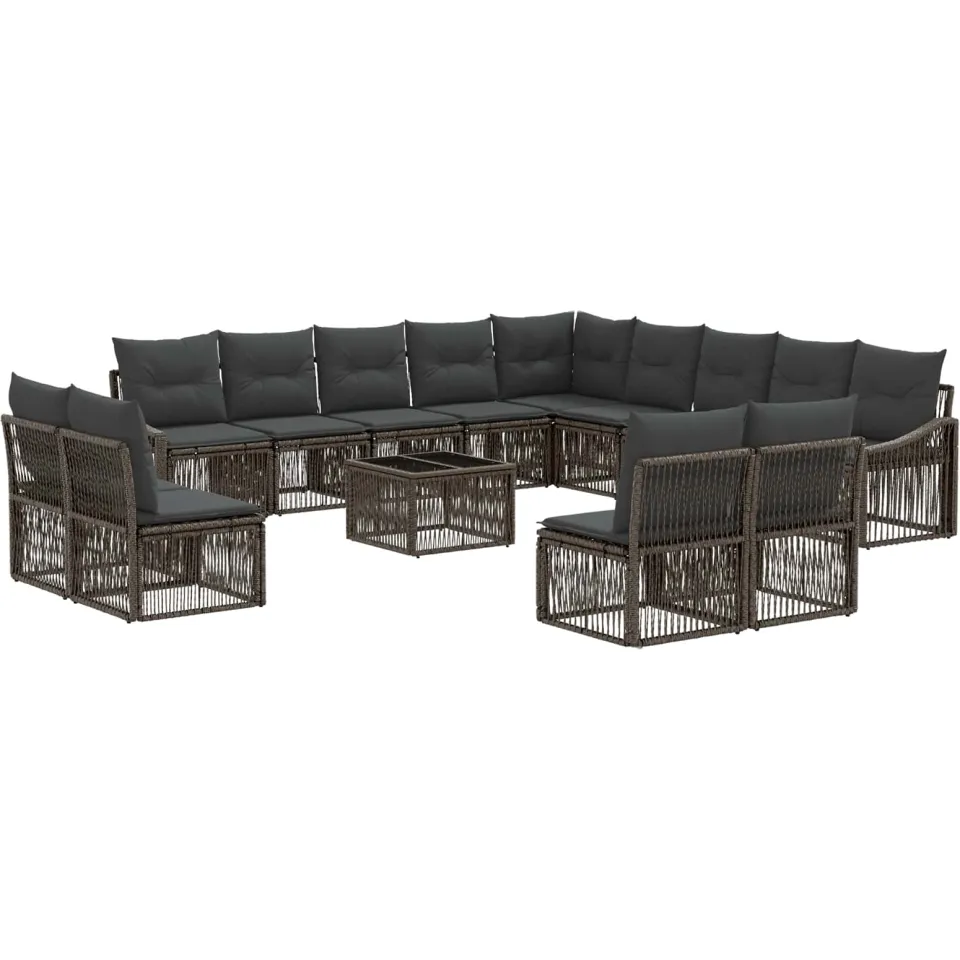 vidaXL Tuinbankenset 14 st 13-zits Grijs poly rattan, foto 3