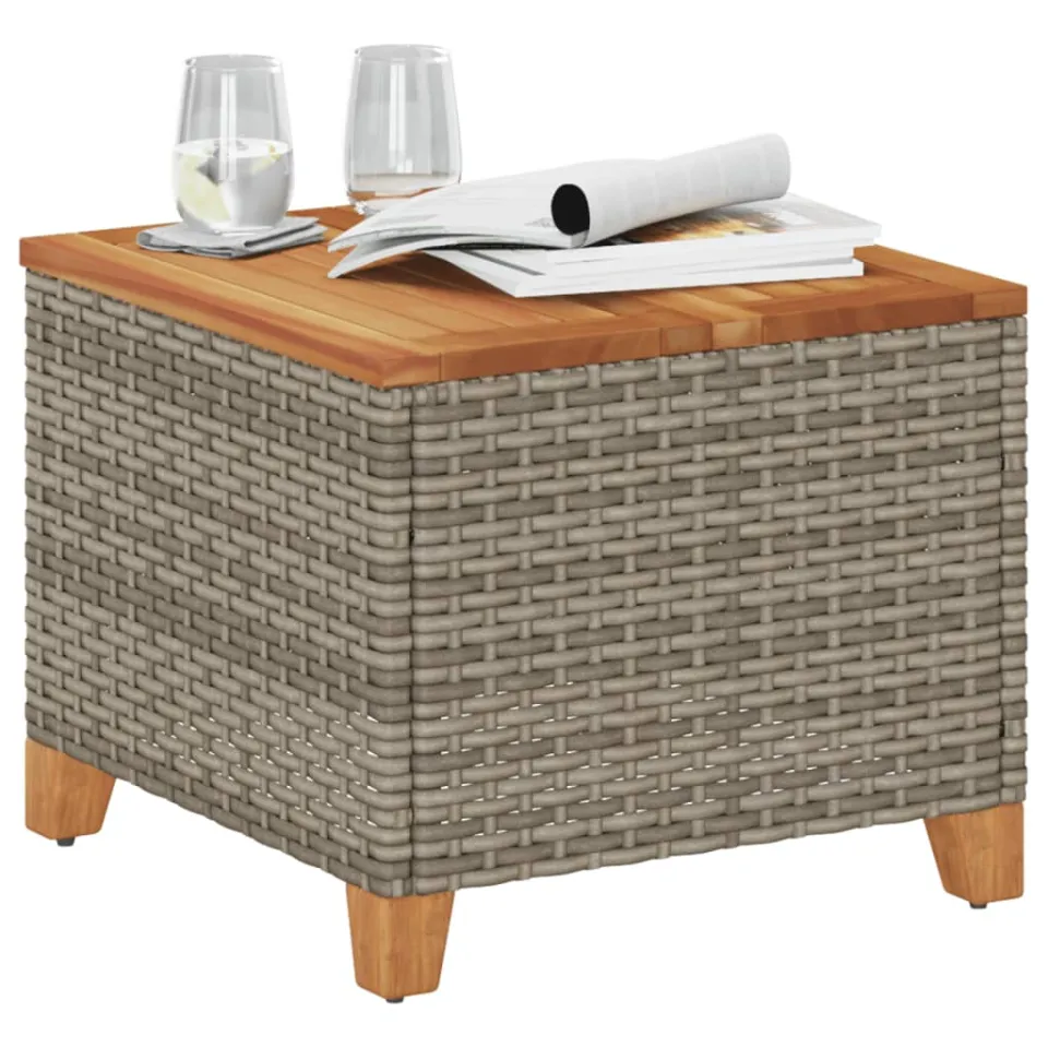 vidaXL Tuintafel 45x45x37 cm poly rattan en acaciahout grijs, foto 4
