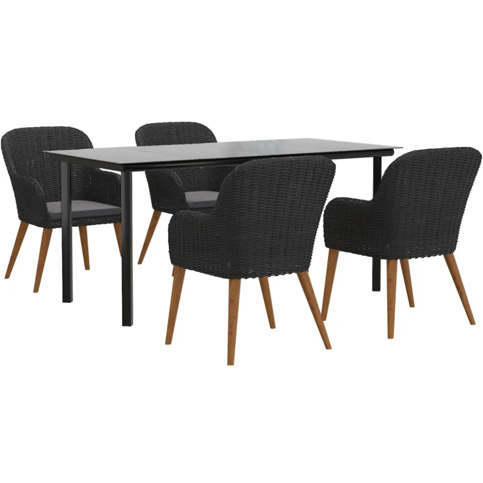 vidaXL 5-delige Tuinset met kussens zwart