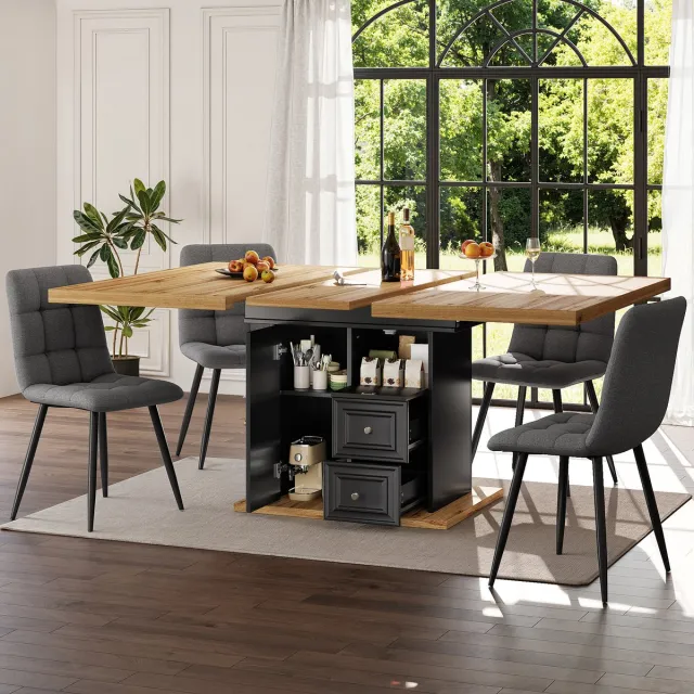 Wishdor Eettafel uitschuifbaar: 110–140x80x75 cm van MDF en metaal, naturel houtnerf en opbergruimte Natuurlijk+hout